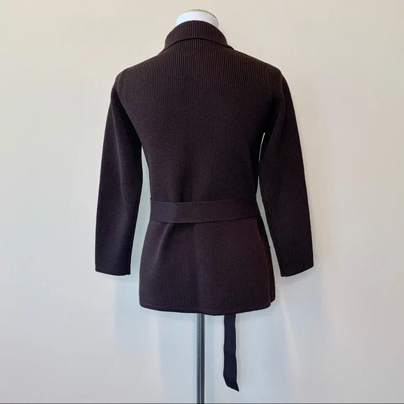 Vintage 70s? Jaeger Brown Wool Button Up Sweater Jacket Point Collar Size 38 - Picture 4 of 12